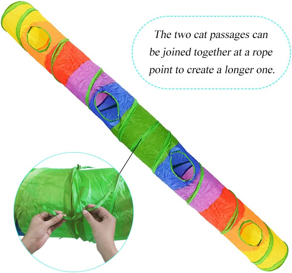 Rainbow collapsible cat tunnel with ball toy