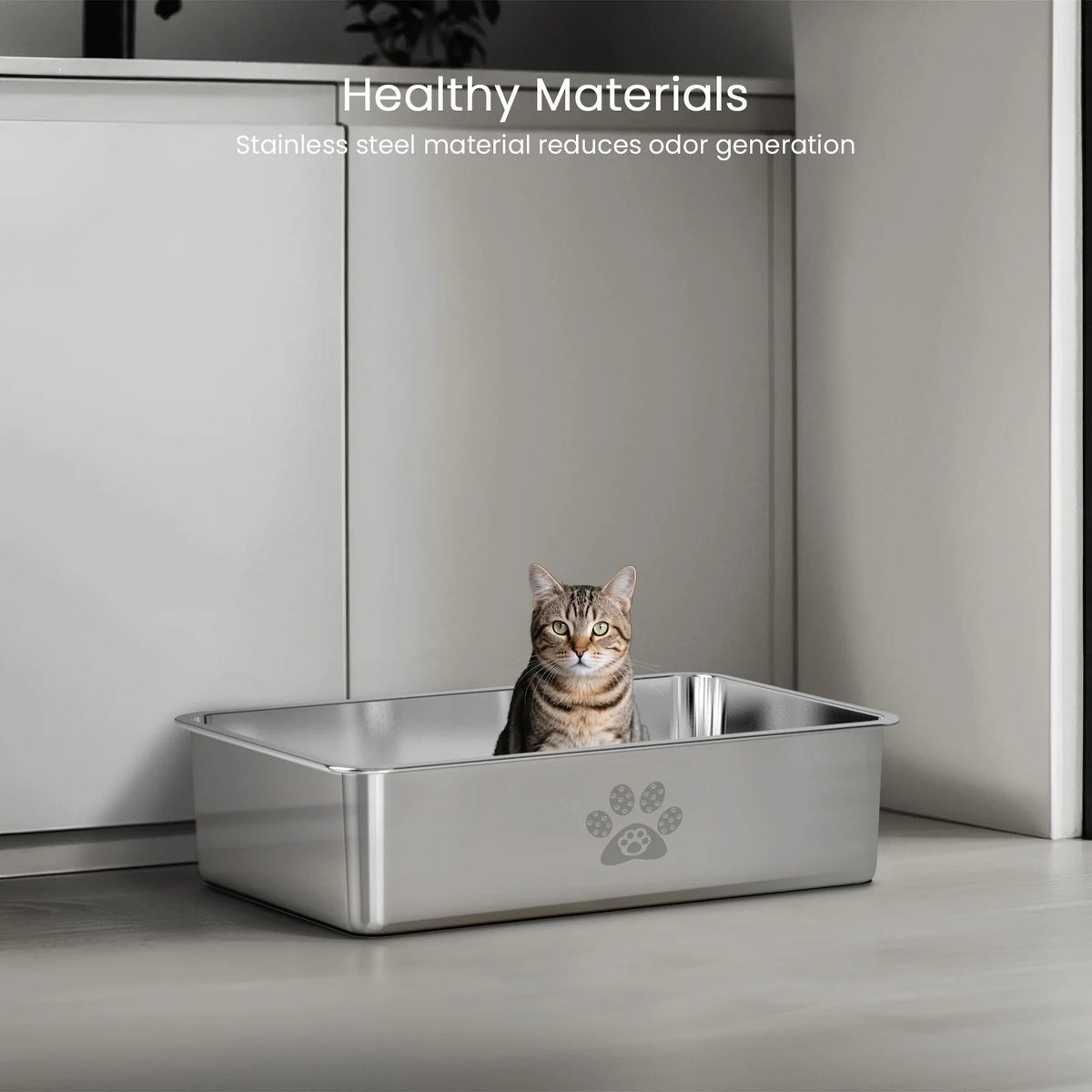 Cat Litter Box with High Sides Large Stainless Steel Cat Litter Pan 23.6" X 15.7" X 5.9"