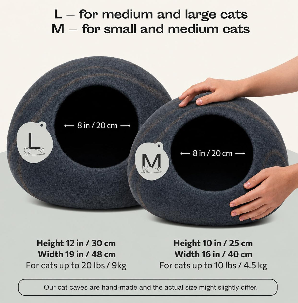 Cat Cave - New Zealand Wool Bed for Indoor Cats (Slate Gray)