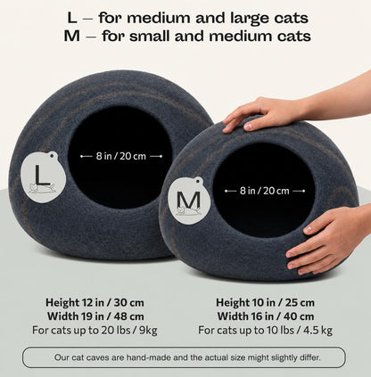 Cat Cave - New Zealand Wool Bed for Indoor Cats (Slate Gray)