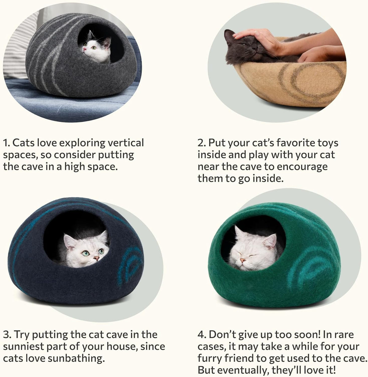 Cat Cave - New Zealand Wool Bed for Indoor Cats (Slate Gray)