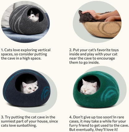 Cat Cave - New Zealand Wool Bed for Indoor Cats (Slate Gray)