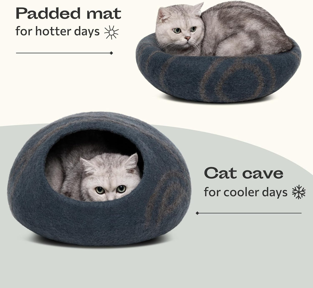 Cat Cave - New Zealand Wool Bed for Indoor Cats (Slate Gray)