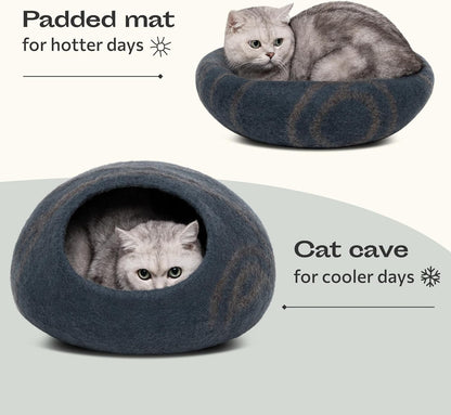 Cat Cave - New Zealand Wool Bed for Indoor Cats (Slate Gray)