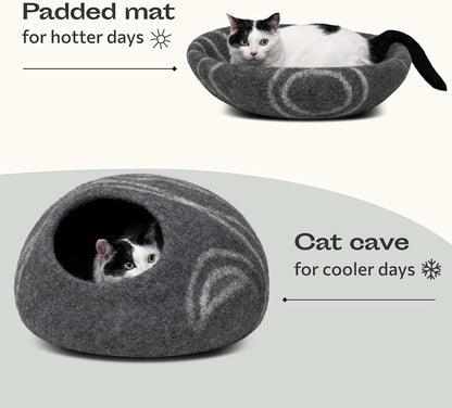 Cat Cave - New Zealand Wool Bed for Indoor Cats (Dark Gray)